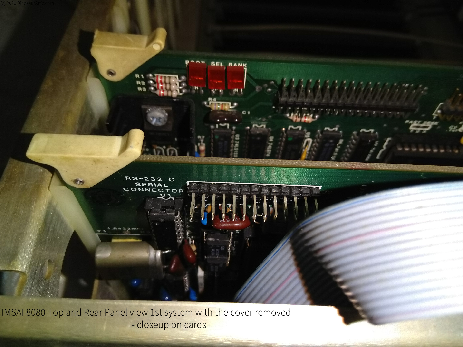 <b>IMSAI 8080 Top and Rear Panel view 1st system with the cover removed - closeup - cards</b>