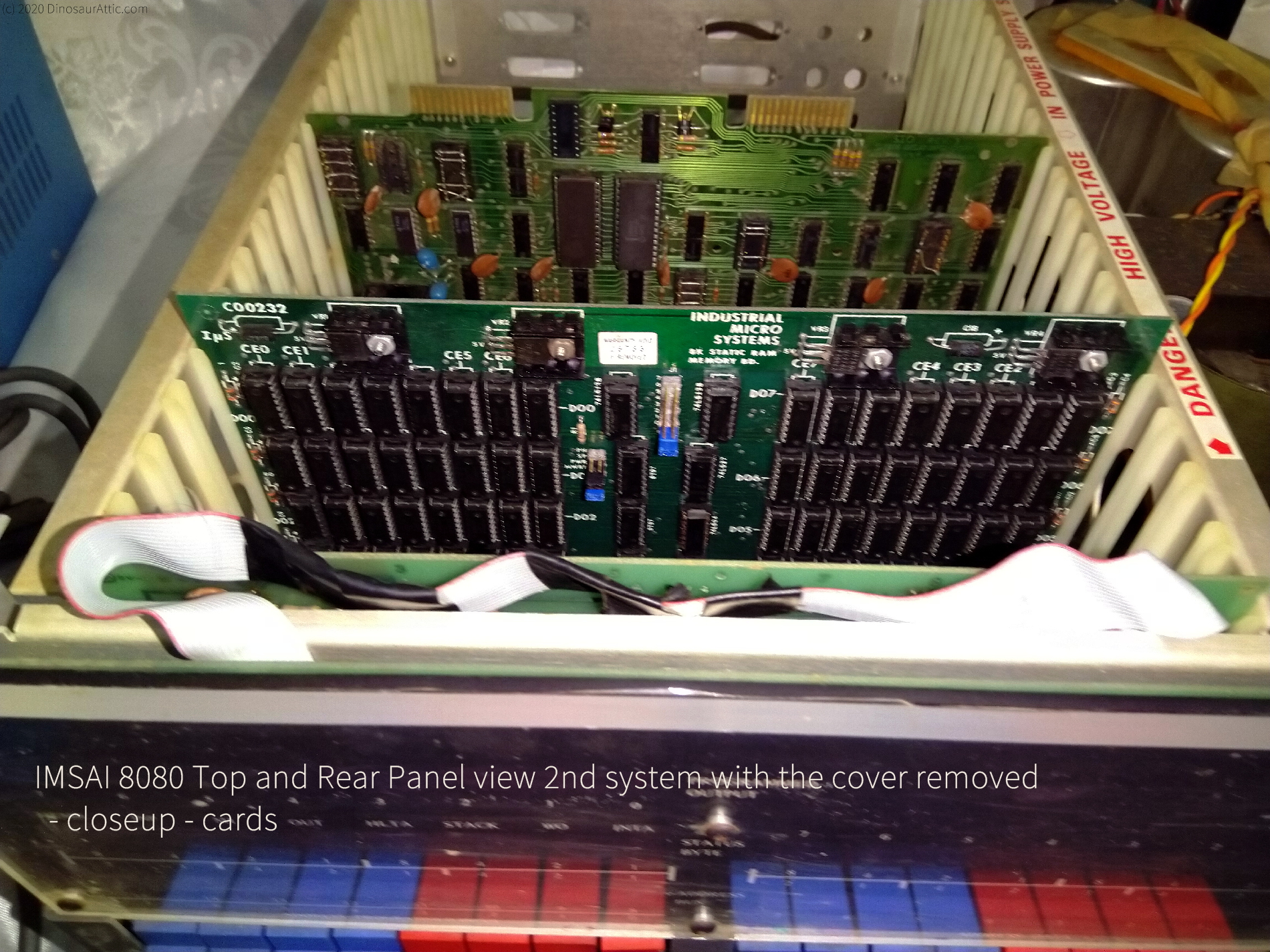 <b>IMSAI 8080 Top and Rear Panel view 2nd system with the cover removed - closeup - cards</b>